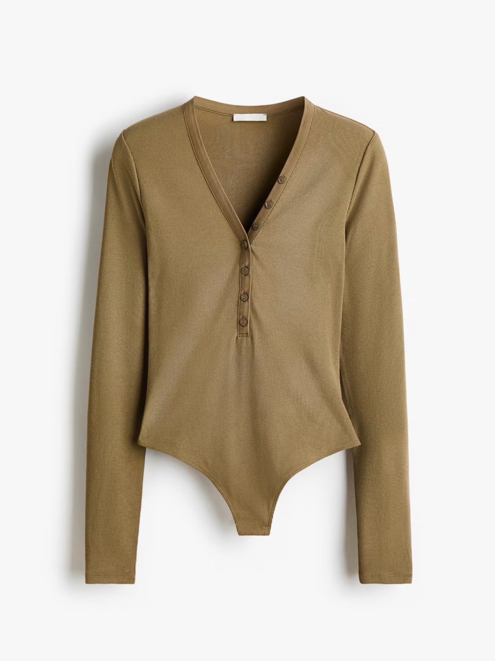 H&M Olive Green Long-Sleeve Henley Bodysuit - Women